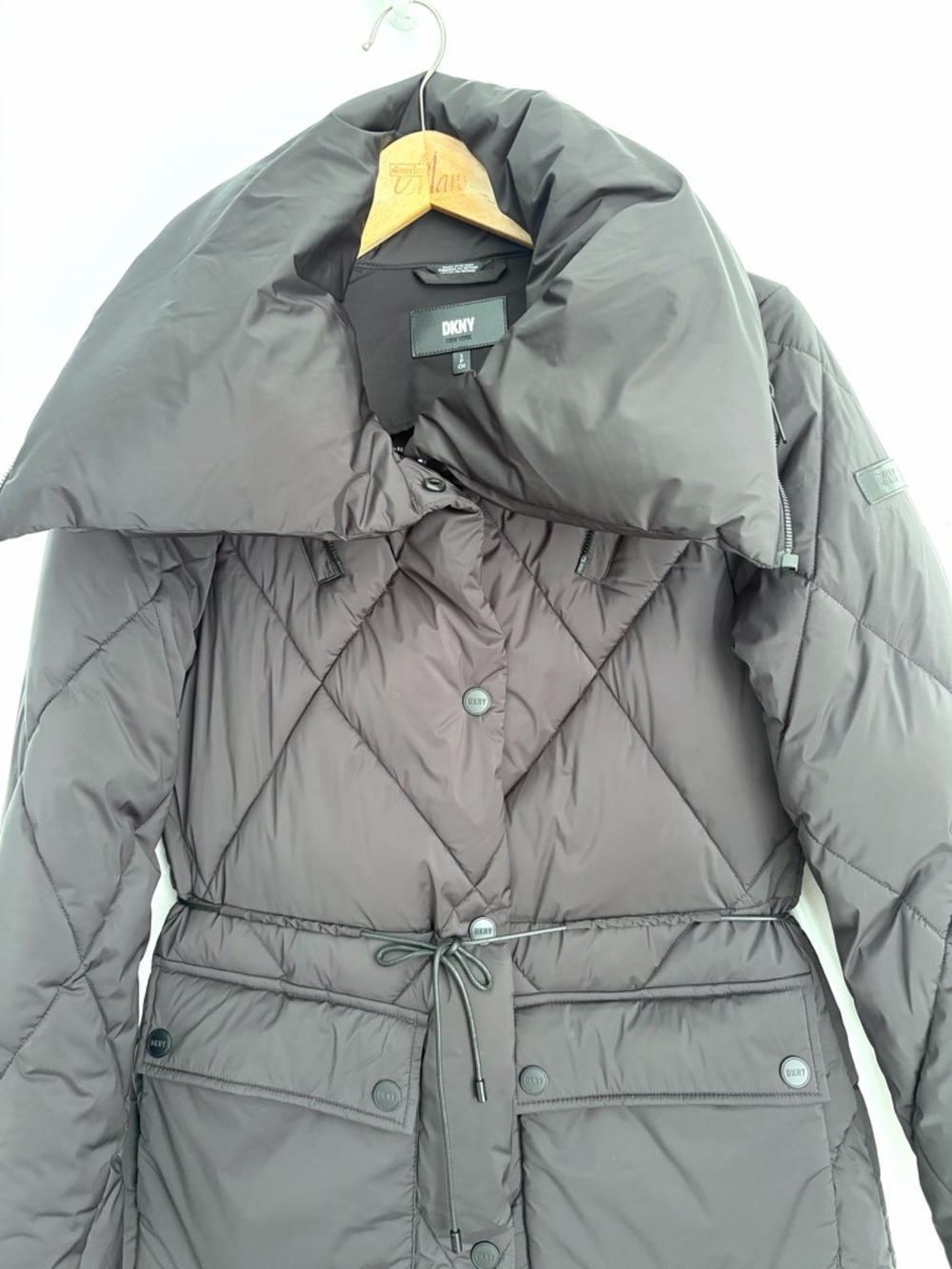 DKNY - Quilted Longline Puffer Coat - Belted Waist - Size S - Picture 5 of 8